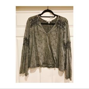 Army green bell sleeve shirt